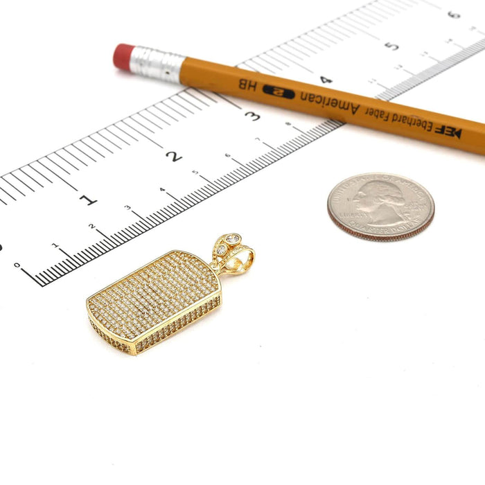 10K Yellow Gold CZ Dog Tag Pendant 1.5" - WJD Exclusives