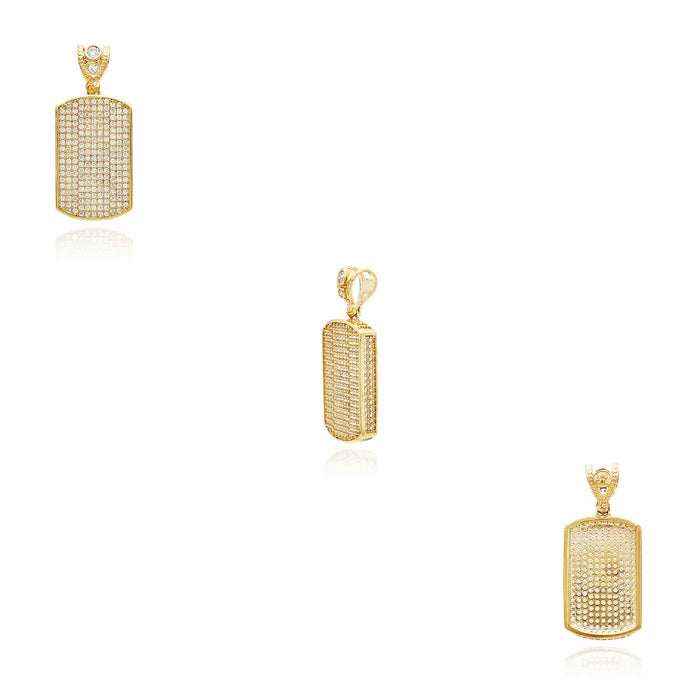10K Yellow Gold CZ Dog Tag Pendant 1.5" - WJD Exclusives
