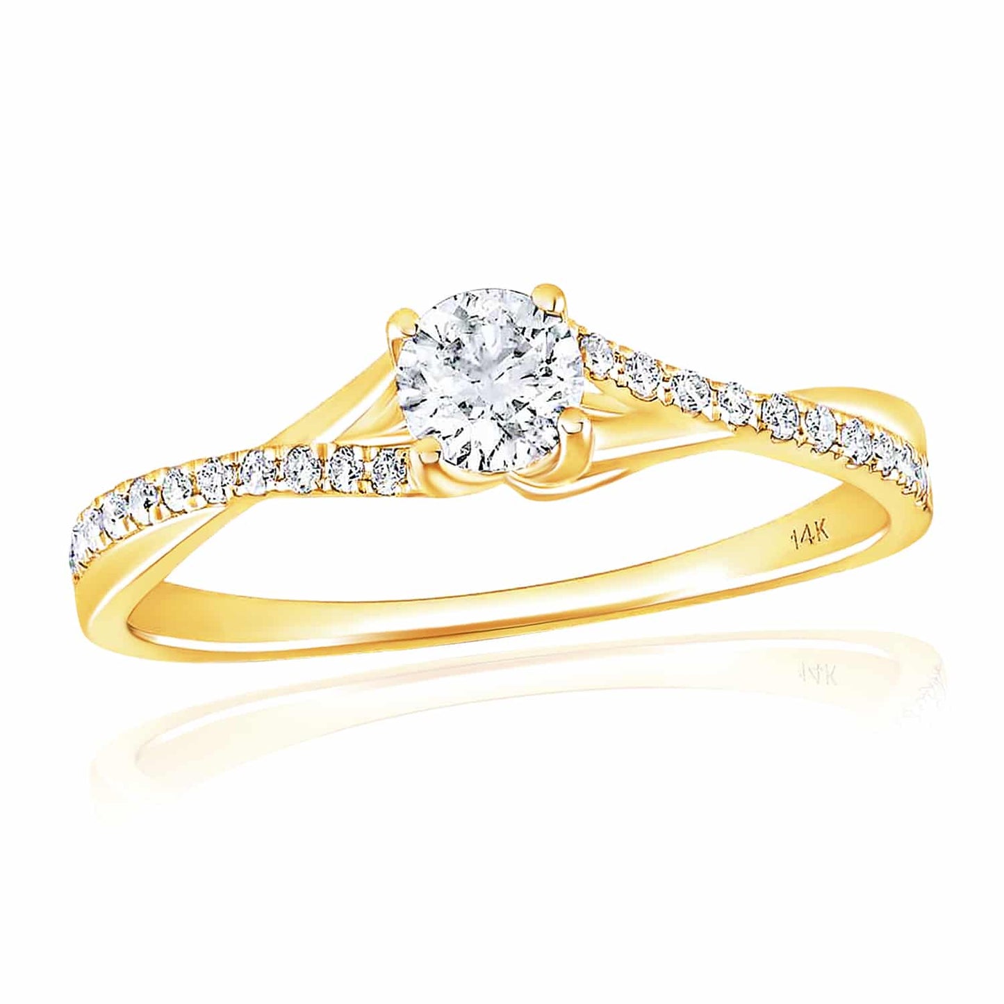 0.43CTW Real Diamond 14K Real Gold Yellow Round Solitaire Bridal Engagement Ring
