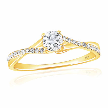 0.43CTW Real Diamond 14K Real Gold Yellow Round Solitaire Bridal Engagement Ring