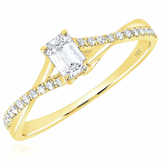 0.43CTW Real Diamond 14K Real Gold Yellow Emerald-Cut Solitaire Engagement Ring