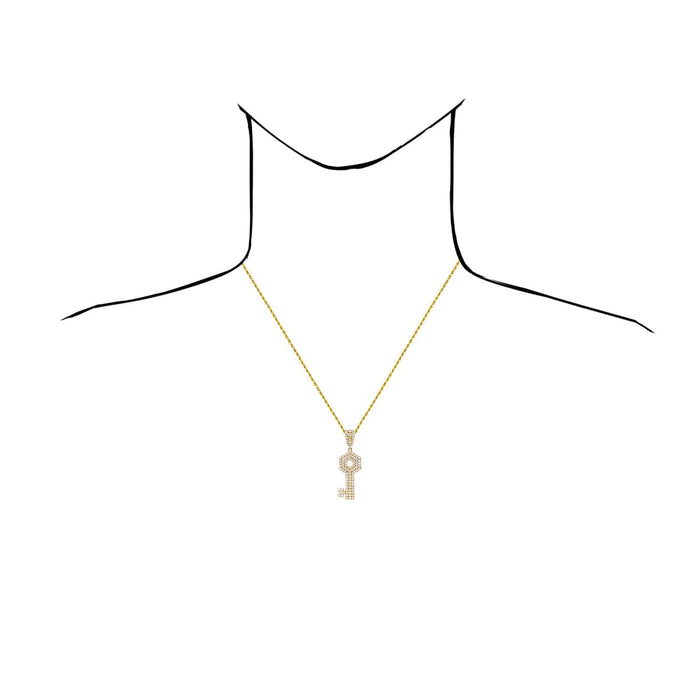 10K Yellow Gold CZ Key Pendant 2" - WJD Exclusives