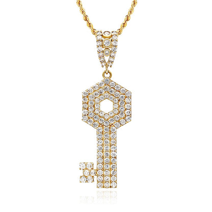 10K Yellow Gold CZ Key Pendant 2"