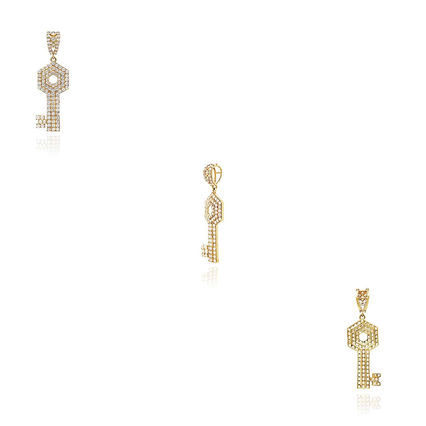 10K Yellow Gold CZ Key Pendant 2"