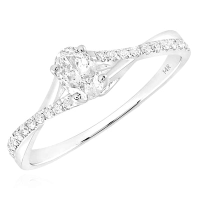 0.43CTW Natural Diamond 14K White Gold Oval Solitaire Engagement Ring - WJD Exclusives