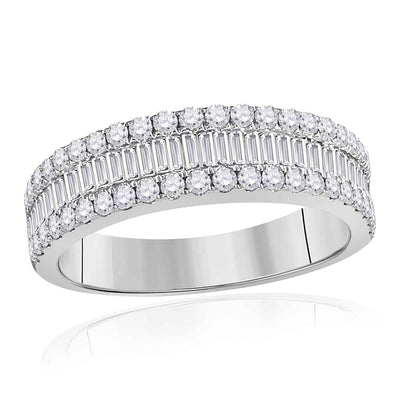 1CTW Natural Diamond 14K White Gold Round Baguette Ring Band - WJD Exclusives