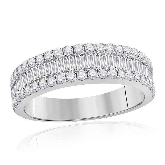 1CTW Natural Diamond 14K White Gold Round Baguette Ring Band - WJD Exclusives