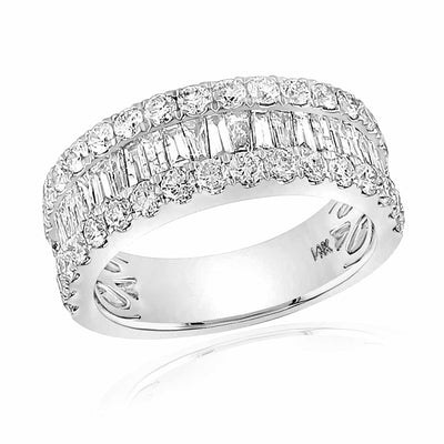 2.10CTW Natural Diamond 14K White Gold Round Baguette Ring Band - WJD Exclusives