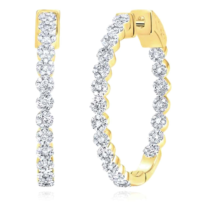 1.12CTW Natural Diamond 10K Gold Yellow White Rose Inside Outside Hoop Earrings - WJD Exclusives