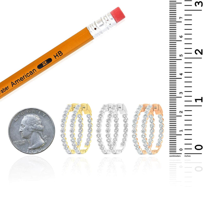 1.12CTW Natural Diamond 10K Gold Yellow White Rose Inside Outside Hoop Earrings - WJD Exclusives