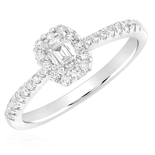 0.58CTW Real Diamond 14K Real Gold White Emerald Halo Bridal Engagement Ring