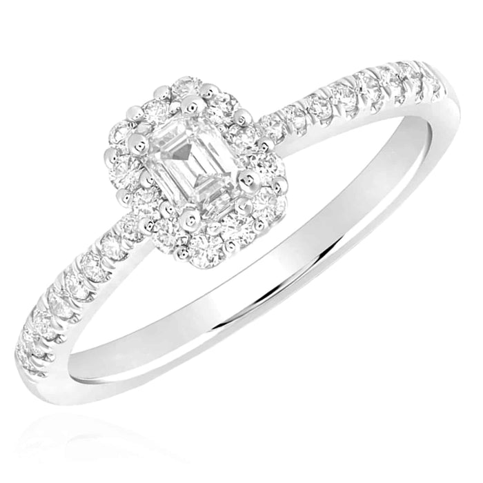 0.58CTW Natural Diamond 14K White Gold Emerald Halo Bridal Engagement Ring - WJD Exclusives