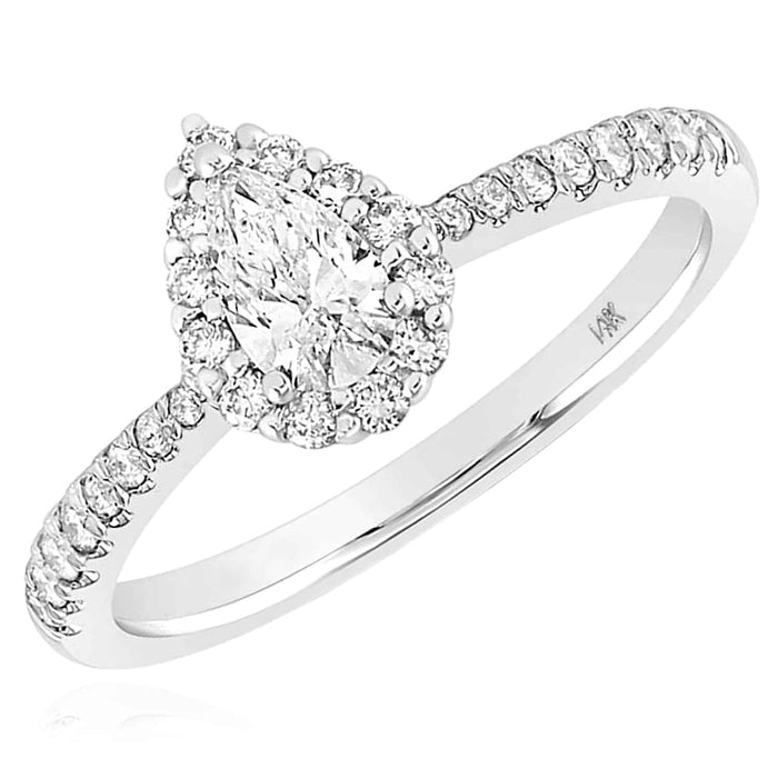 0.62CTW Natural Diamond 14K White Gold Pear Halo Engagement Ring - WJD Exclusives