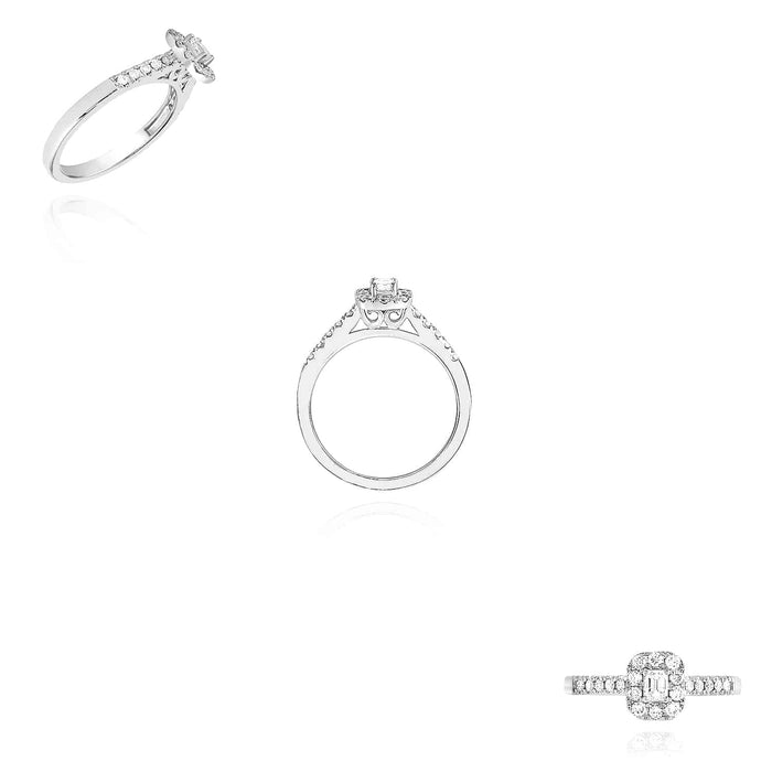 0.51CTW Natural Diamond 14K White Gold Emerald Halo Bridal Engagement Ring - WJD Exclusives