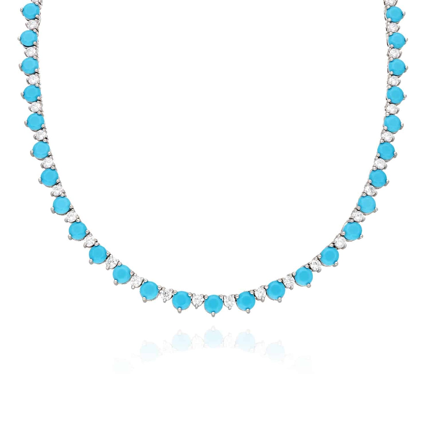 Sterling Silver CZ Turquoise Gradual Wider Tennis Necklace16"-18"