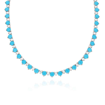 Sterling Silver CZ Turquoise Gradual Wider Tennis Necklace 16" - 18" - WJD Exclusives