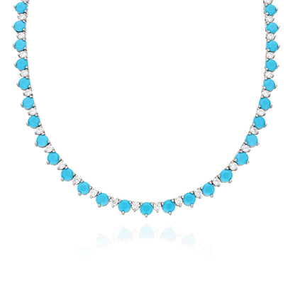Sterling Silver CZ Turquoise Gradual Wider Tennis Necklace16"-18"