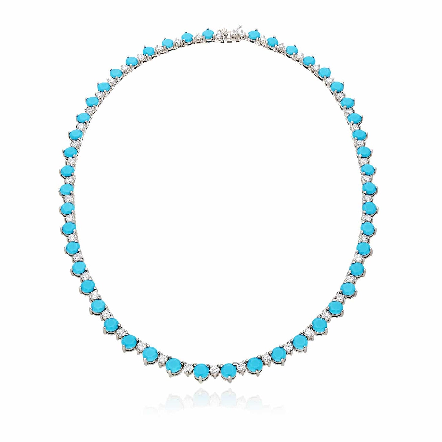 Sterling Silver CZ Turquoise Gradual Wider Tennis Necklace16"-18"