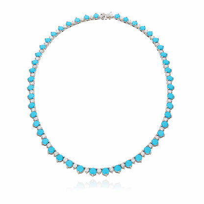 Sterling Silver CZ Turquoise Gradual Wider Tennis Necklace16"-18"