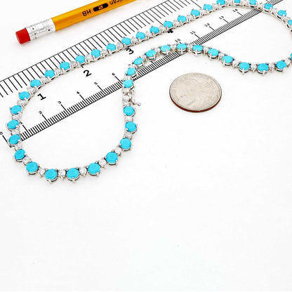 Sterling Silver CZ Turquoise Gradual Wider Tennis Necklace16"-18"