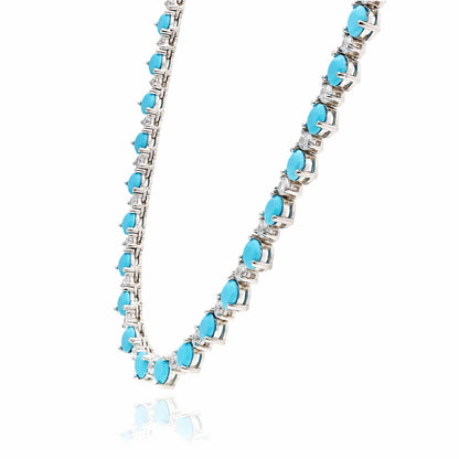 Sterling Silver CZ Turquoise Gradual Wider Tennis Necklace16"-18"