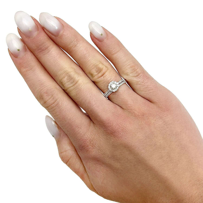 0.52CTW Natural Diamond 10K Gold White Round Halo Bridal Engagement Ring Set - WJD Exclusives