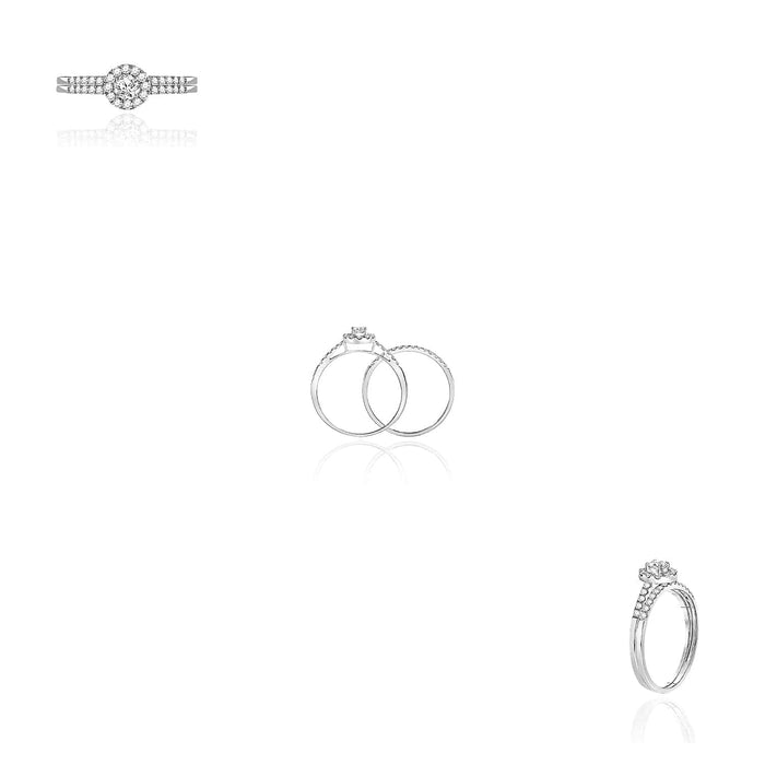 0.52CTW Natural Diamond 10K Gold White Round Halo Bridal Engagement Ring Set - WJD Exclusives