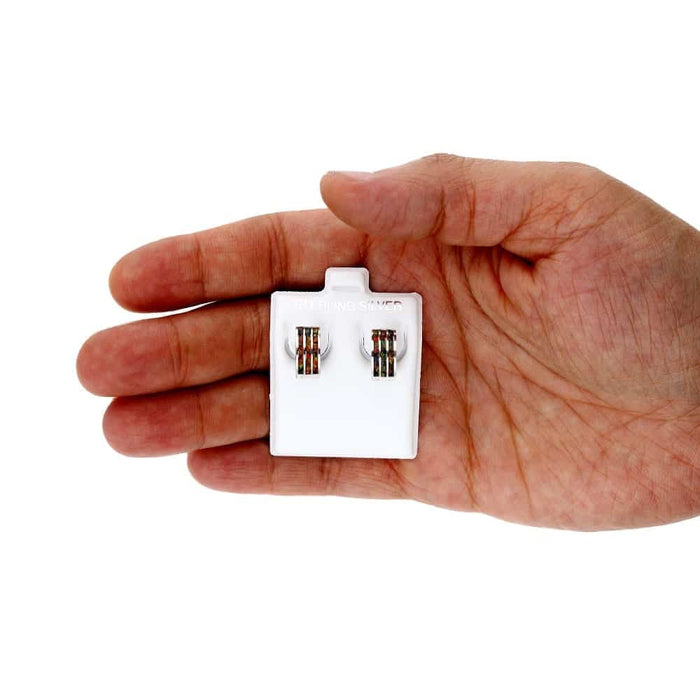 925 Sterling Silver 3-Stripe Fire Opal Huggie Hoop Earrings 0.5"