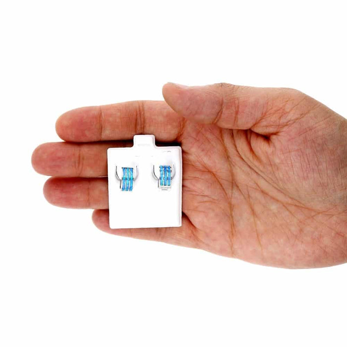 925 Sterling Silver 3-Stripe Fire Opal Huggie Hoop Earrings 0.5"