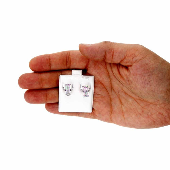 925 Sterling Silver 3-Stripe Fire Opal Huggie Hoop Earrings 0.5"