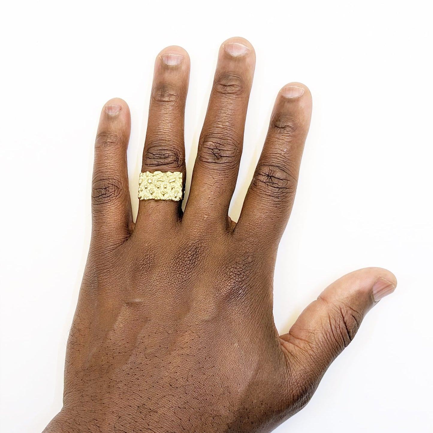10K Real Gold Textured Rectangle Nugget Signet Ring