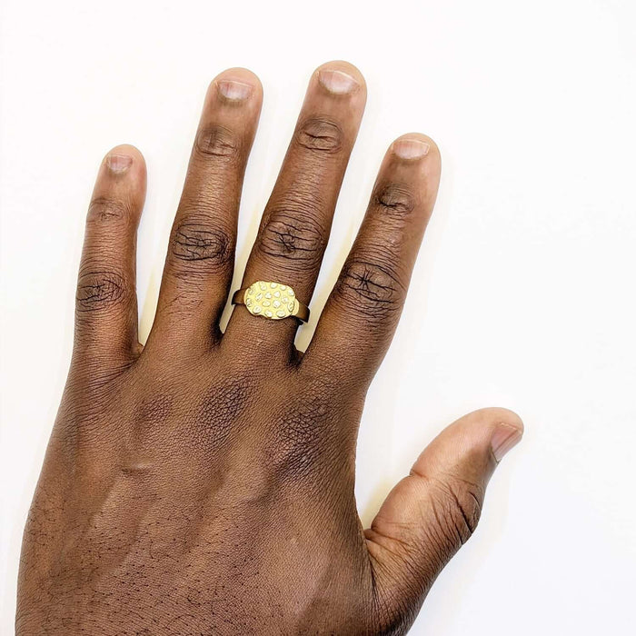 10K Yellow Gold Nugget Textured Signet Ring - WJD Exclusives