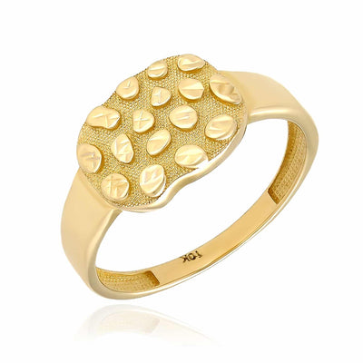 10K Yellow Gold Nugget Textured Signet Ring - WJD Exclusives