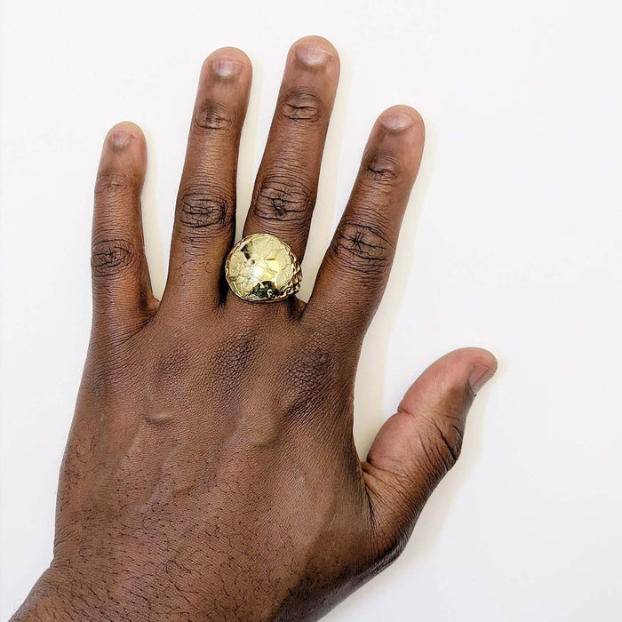 10K Yellow Gold Round 3D Globe Map Signet Ring - WJD Exclusives