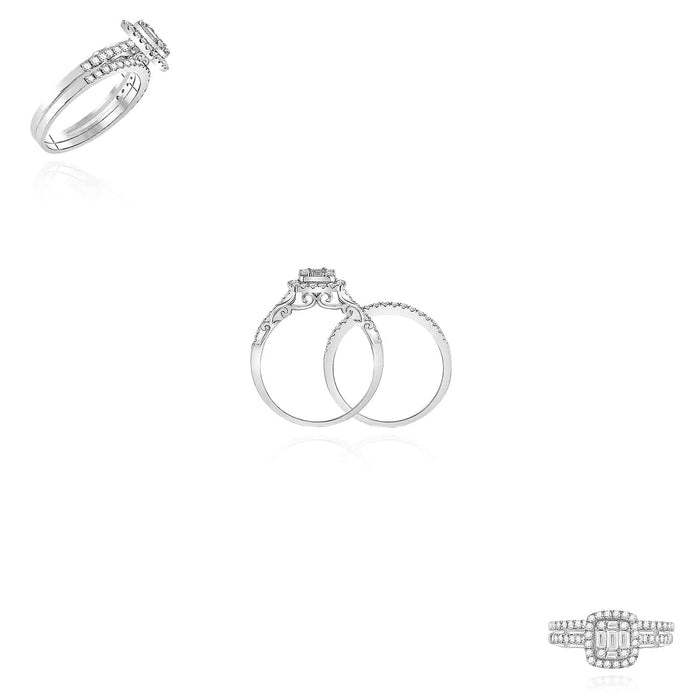 0.75CTW Natural Diamond 14K White Gold Baguette Engagement Wedding Ring Set - WJD Exclusives