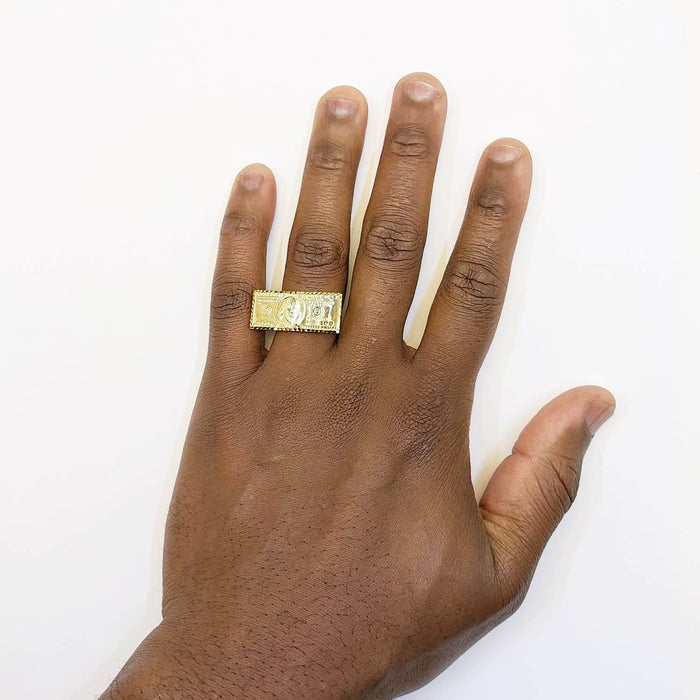 10K Yellow Gold 100 Dollars Dollar Bill Signet Ring - WJD Exclusives