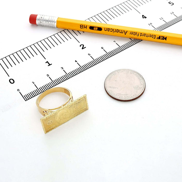 10K Yellow Gold 100 Dollars Dollar Bill Signet Ring - WJD Exclusives