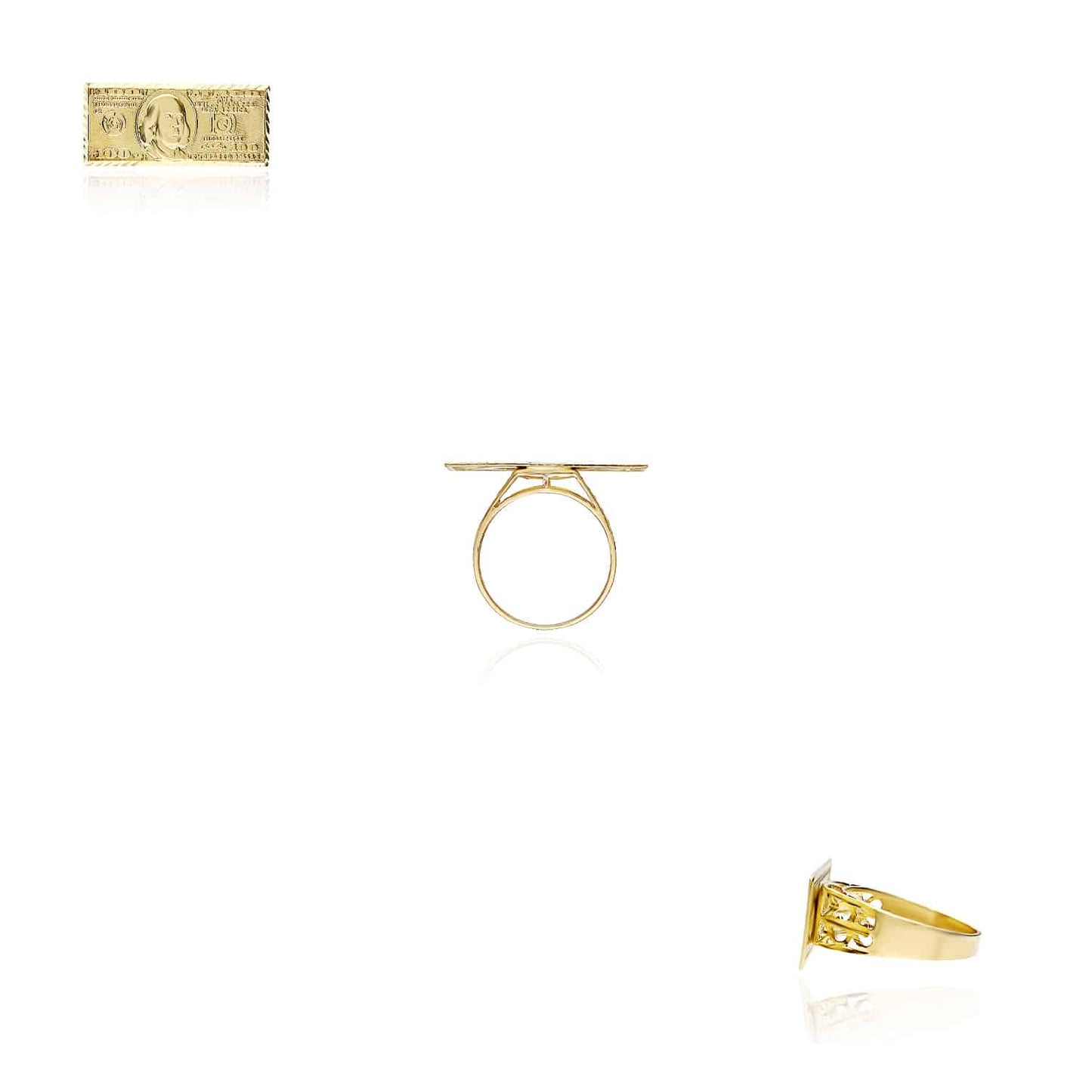 10K Yellow Gold 100 Dollars Dollar Bill Signet Ring