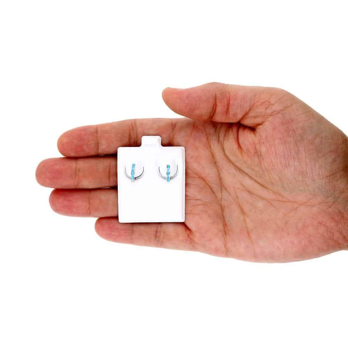 925 Sterling Silver 1-Stripe Fire Opal Huggie Hoop Earrings 0.5"