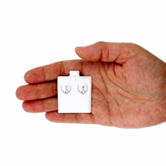 925 Sterling Silver 1-Stripe Fire Opal Huggie Hoop Earrings 0.5"