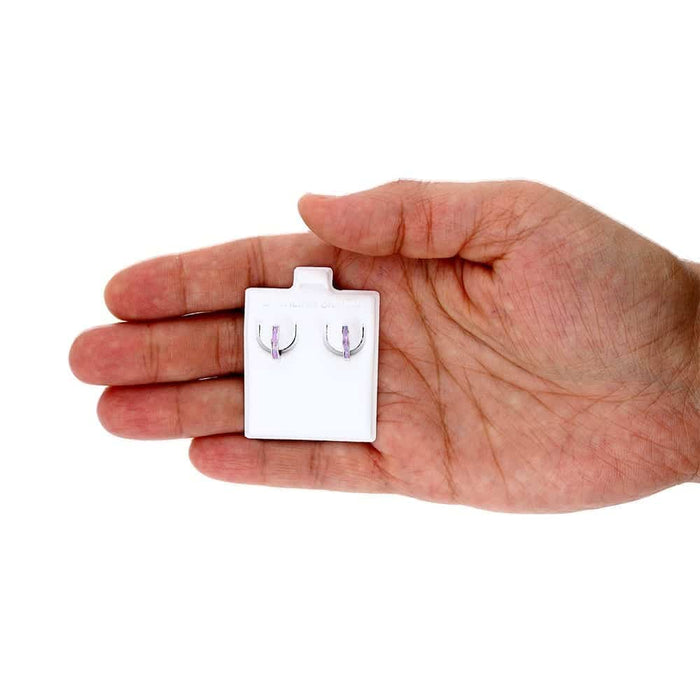 925 Sterling Silver 1-Stripe Fire Opal Huggie Hoop Earrings 0.5"