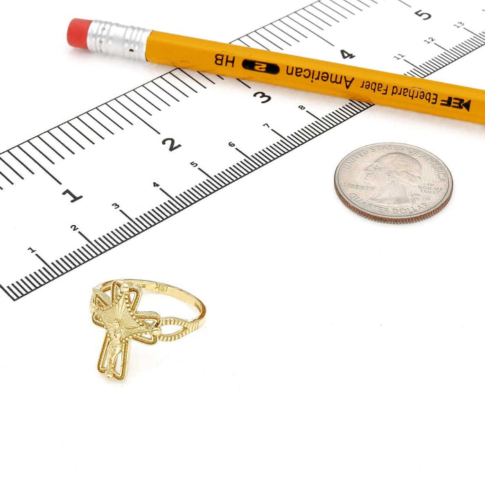 10K Yellow Gold Ornamental Jesus Crucifix Cross Ring - WJD Exclusives
