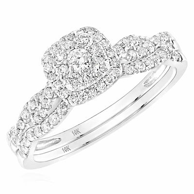 0.50CTW Natural Diamond 10K Gold White Round Square Bridal Wedding Ring Set - WJD Exclusives