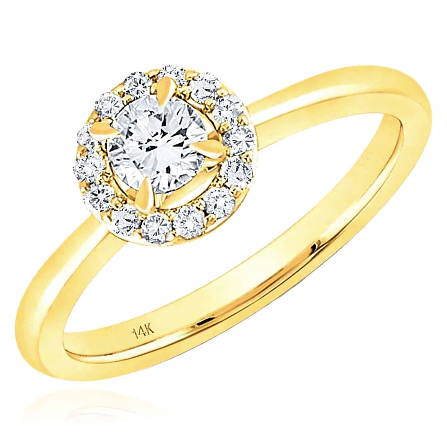 0.48CTW Real Diamond 14K Real Gold Yellow Round Solitaire Bridal Engagement Ring