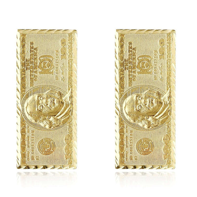 10K Yellow Gold 100 Dollar Bill Stud Earrings 30mm - WJD Exclusives