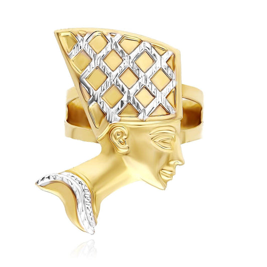 10K Gold Two-Tone Yellow White Nefertiti Ring