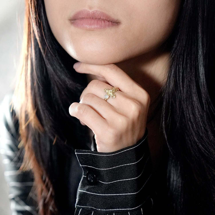 10K Gold Yellow CZ Band Cross Jesus Crucifix Ring - WJD Exclusives