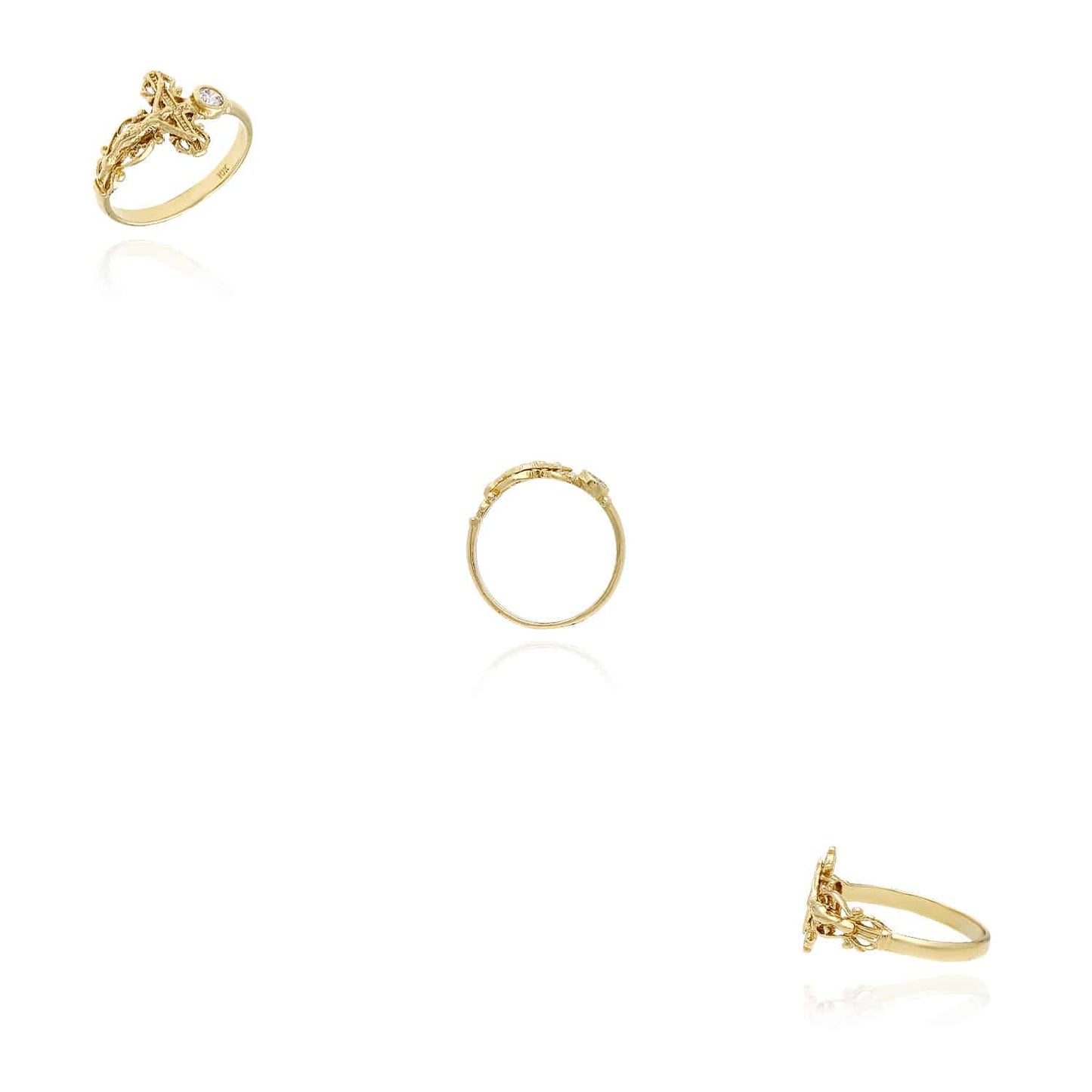 10K Gold Yellow CZ Band Cross Jesus Crucifix Ring