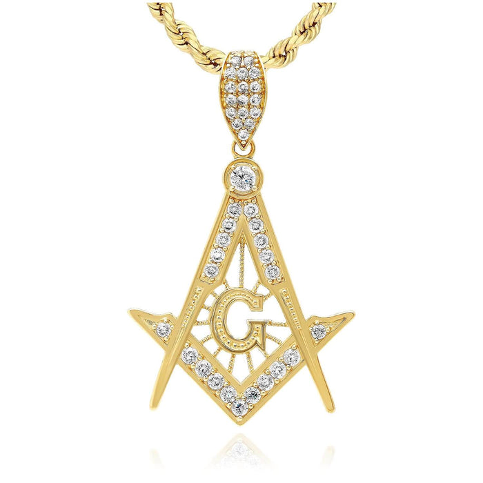 10K Yellow Gold CZ Master Mason Freemason Pendant 1.8" - WJD Exclusives