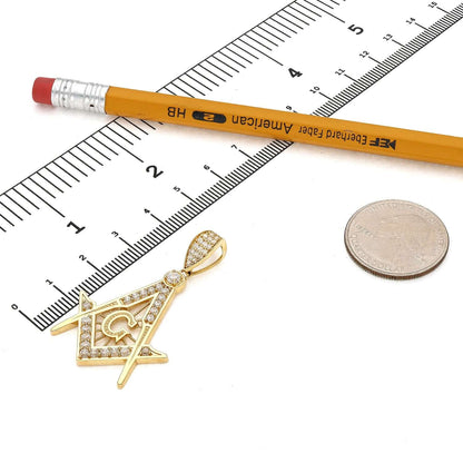 10K Yellow Gold CZ Master Mason Freemason Pendant 1.8"